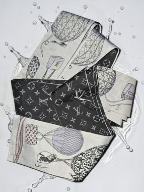 X3 Silk Monogram Balloon Twilly Scarf  Black Light Blue Many Options Available